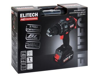 Аккумуляторная дрель-шуруповерт Elitech HD CD 20BL2, 1x4.0 Ач (E2201.042.01)